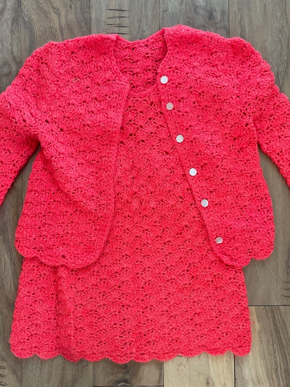 Vintage, Hand-Crocheted/Knit Girls' Sweater Dress & Cardigan